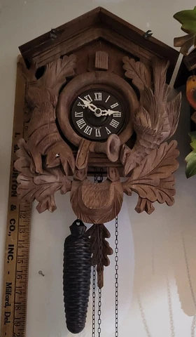 Antique W. German Carved Deer Hunter Mechanical Cuckoo Clock Untested Cover