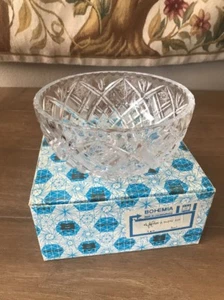 Bohemian Czech Vintage Crystal 8" Round Bowl Hand Cut 24% Lead Glass NIB - Picture 1 of 6