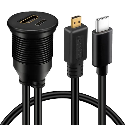 Micro HDMI Male to HDMI Female & Type C 3.0 Male to Female Car Flush Mount Cable - Image 1 of 4