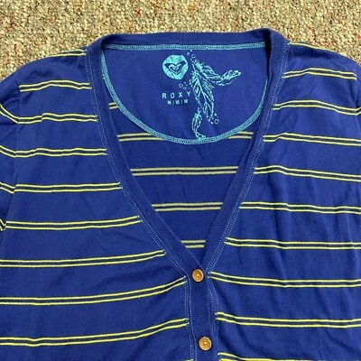 Roxy кардиган свитер женщин средний в полоску кнопка спереди длинным рукавом синий вязаный - Изображение 1 из 4