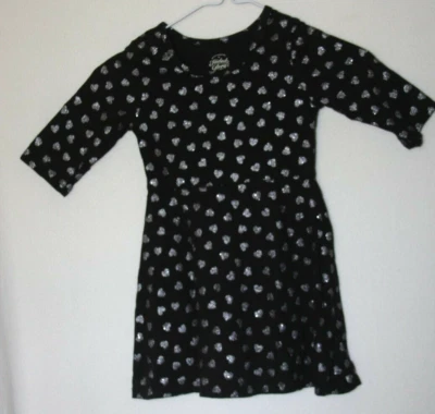 Vestido Desteñido Glory Negro con Brillantes Corazones Plateados Niñas Talla 4/5 Foto 1 de 4