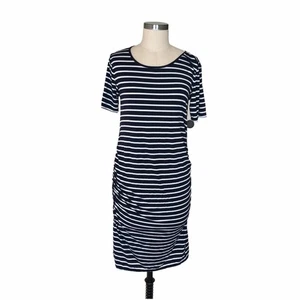 MATERNITY Nautical Striped Midi Bodycon Dress L - Picture 1 of 6