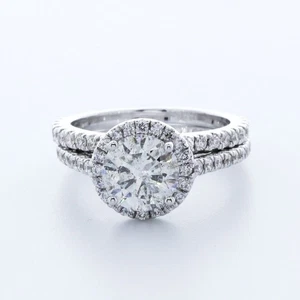 1.85ct H-I1 Round Natural Certified Diamonds Plat Halo Ring with Wedding Band - Picture 1 of 11
