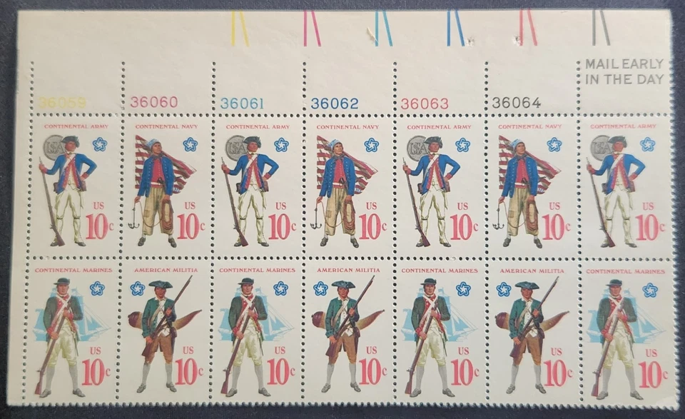 US Scott 1565-1568 - Military Uniforms - MNH - 1975 Issue - Plate Block of 14 - Image 1 of 1