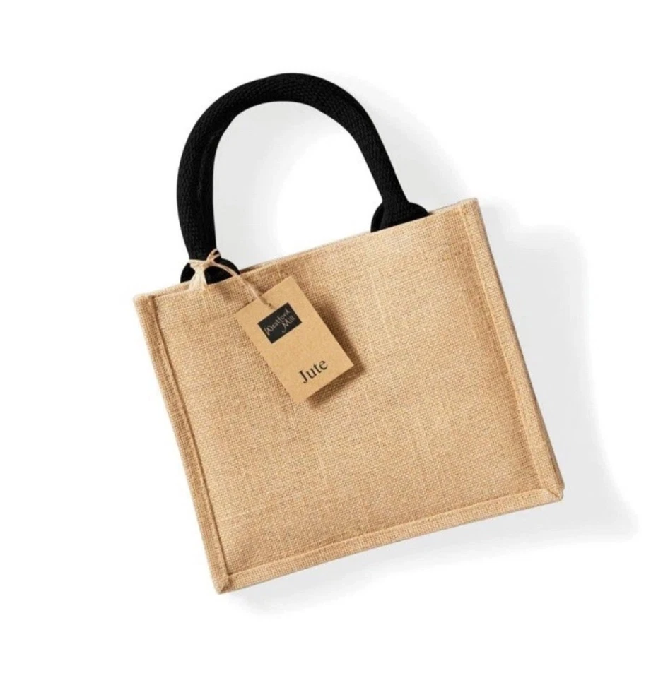 Small Jute Shopper Black Handle Jute Bag. Brand New. - Image 1 of 1