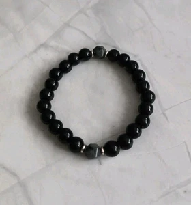 Pulsera elástica cuentas de vidrio negro y gris nuevo sin etiquetas - Imagen 1 de 2