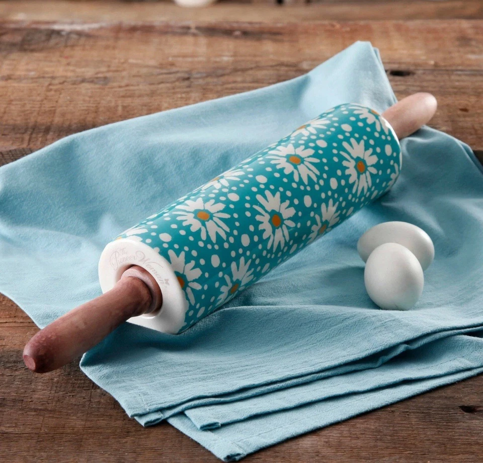 Calcomanía floral mercadillo mercadillo mujer pionera con asas de madera cerámica 18,5" Foto 1 de 4