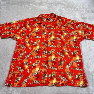 Vintage Guess Shirt Mens 2XL Red Orange Rayon Button Up All Over Print Rayon - Image 1 of 4