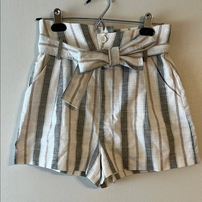 Aqua Boutique Cotton Linen Blend Striped High-Waisted Shorts with Tie Belt - Image 1 of 4