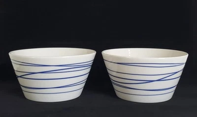 (2) ROYAL DOULTON LONDON 1815 PACIFIC PORCELAIN CREAL BOWLS BLUE STRIPES - Image 1 of 4