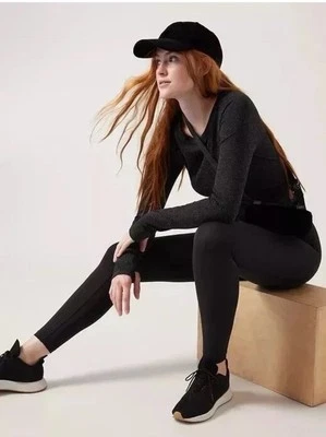 Top Athleta Momentum XS Sin Costuras Brillo Negro Para Mujer Metálico Activo Femenino Foto 1 de 4