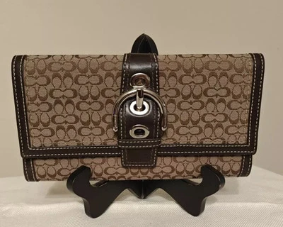 Coach  Soho Signature "C" Dark Brown Jacquard Buckle Envelope Wallet - Image 1 of 4