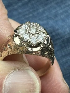 Rare 9 diamond 14K gold Men's Cluster Ring. Custom made. - Picture 1 of 3