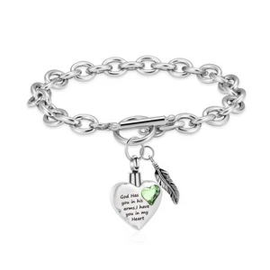Crystal Heart Stainless Steel Chain Link Cremation Jewelry For Ashes Bracelets - Picture 1 of 9