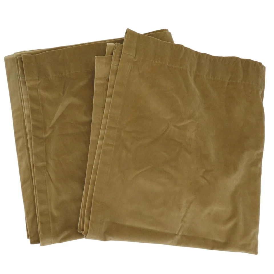 Pottery Barn Set of 2 Tan Gold Velvet Curtains 47inx104in Cotton Drapery Unlined - Image 1 of 4