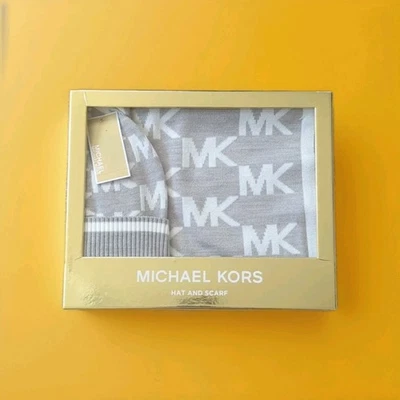 Michael Kors Scarf and Hat Set Womens One Size Grey White Gift Box New - Image 1 of 4