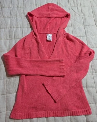 Vintage Y2K Hooded Sweater Knit Pullover Pink Lightweight Preppy 90s Juniors L - Image 1 of 4