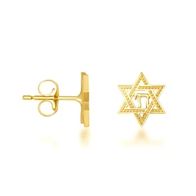 Aretes Chai estrella de David judíos de oro amarillo Foto 1 de 3