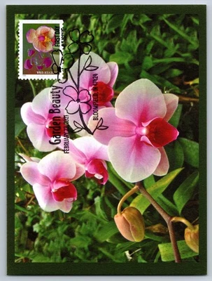 Maxi tarjeta #5661 Garden Beauty rosa polilla orquídea FDC con cancelación de imagen Foto 1 de 2