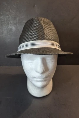 Sean John 黑色/灰色表带 100% 纸 Fedora 帽子 - 均码(小号 6 3/4) — 第 1/4 张图片