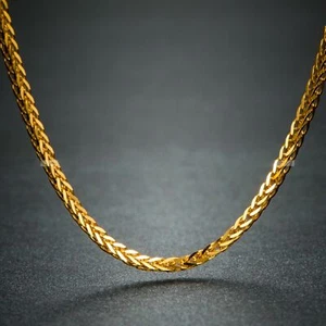 Real 18K Yellow Solid Gold Necklace Unique Wheat Link 1.2mm Lucky Chain 17.7"L - Picture 1 of 3