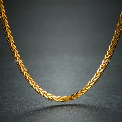 Real 18K Yellow Solid Gold Necklace Women Wheat Link 1.2mm Lucky Chain 18"L - Изображение 1 из 4