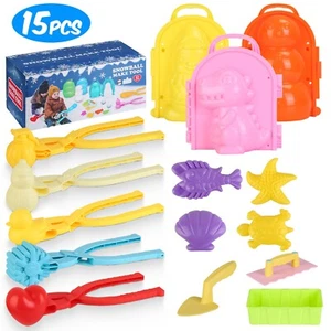 15Pcs Complete Winter Snowball Tool Kit Kids Snow Molds Outdoor Snow Beach Toys - Picture 1 of 10