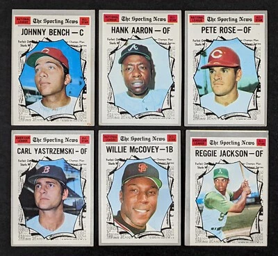 Lote de 6 cartas 1970 Topps Baseball All Star Hank Aaron Johnny Bench - Imagem 1 de 3