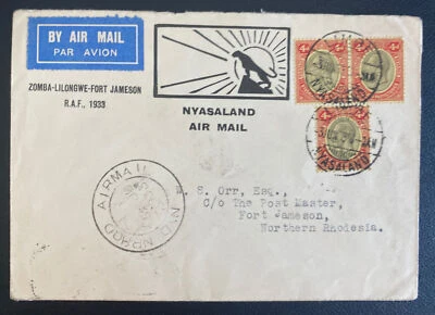 Cubierta de correo aéreo primer vuelo Limbe Nyasaland 1933 FFC a Fort Jameson N Rhodesia Foto 1 de 2