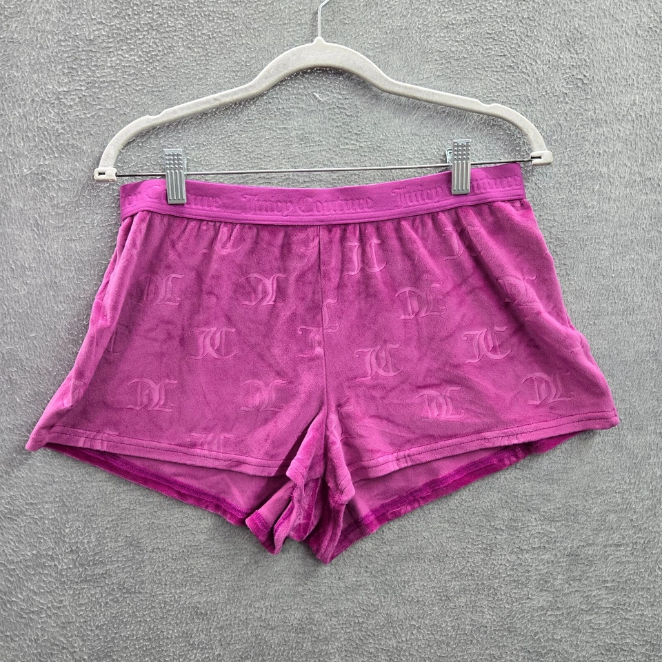 Juicy Couture Women Sleepwear Large Purple Short Velour Logo Allover 2 in Inseam - Image 1 of 4