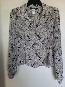 JONES NEW YORK Sz 10 100% Silk Crop Blouse Shirt 3/4 Sleeve Taupe Floral - Picture 1 of 3