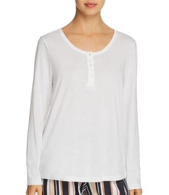 Hanro SLEEP & LOUNGE 77610 White Cotton Modal Long Sleeve Henley Shirt - L - Image 1 of 4