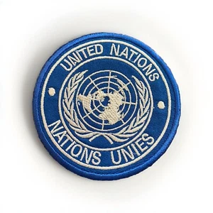 "Parche de bandera táctica bordado de las Naciones Unidas misión de mantenimiento de la paz de las Naciones Unidas 3"" de diámetro" - Imagen 1 de 3
