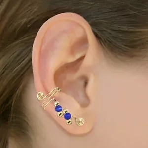 Ear Wraps Custom Cuffs Climbers Crawlers Gold or Silver With Gemstones or Beads - Picture 1 of 10