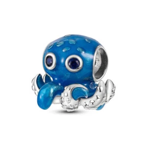 Genuine Sterling Silver 925 Blue Octopus Sea Ocean fish Charm Daughter Sister - Picture 1 of 2