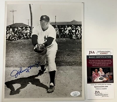 Johnny Mize Autographed B & W 8 by 10 Photo MLB Yankees JSA Certified Authentic - Image 1 of 2