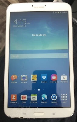 Samsung Galaxy Tab 3 SM-T310 16GB, Wi-Fi 8in White Cracked Glass Good Used - Image 1 of 2
