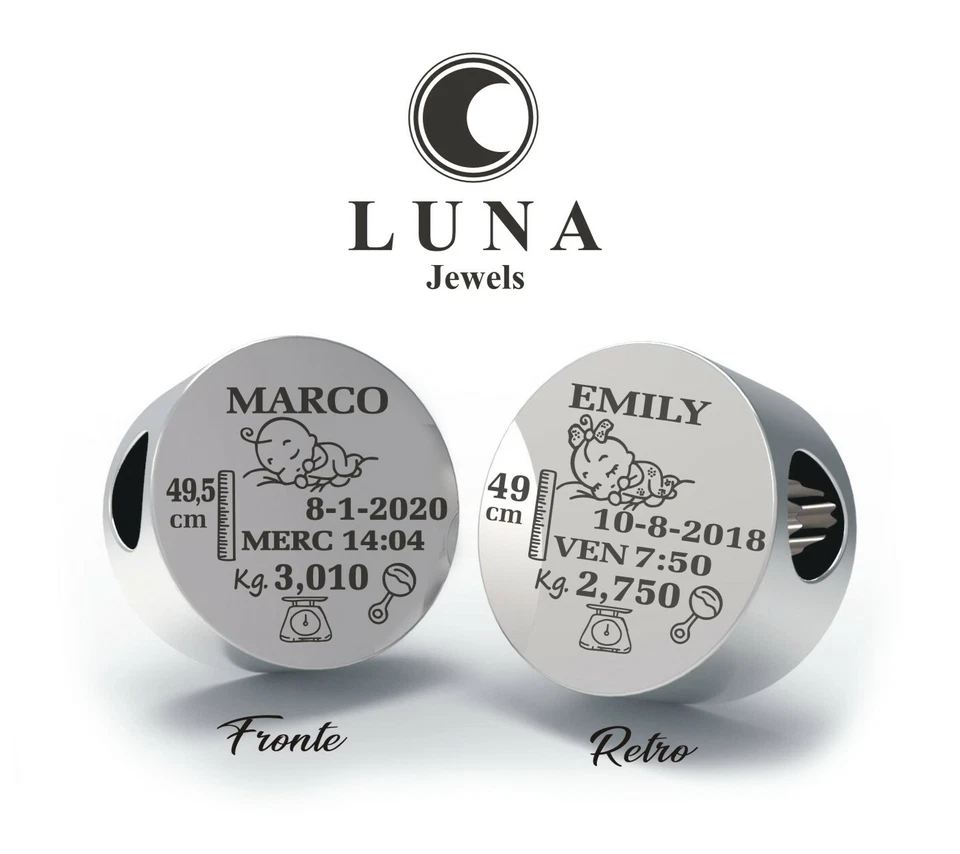 Regalo NASCITA charm argento personalizzabile per braccialetto bimbo bimba - Immagine 1 di 1