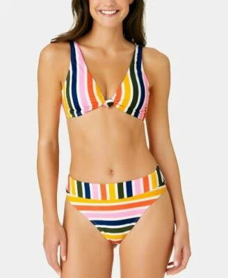 California Waves-Baha Striped Knot Bralette Bikini Set, Multi-Color, Medium, NWT - Image 1 of 4