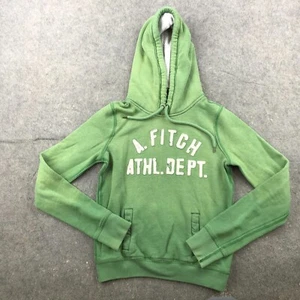 Abercrombie Fitch Hoodie Women Medium Green Embroidered Sweater Fleece Preppy * - Picture 1 of 12