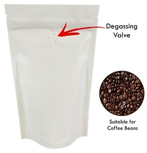 WHITE MATT WITH VALVE  BAG STAND UP POUCHES COFFEE BAG SEEDS NUTS HEAT SEAL BAG