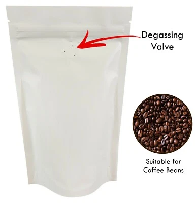 RIGHTPAK White Matt Stand Up Pouches Valve Coffee Bags Heat Seal Zip Lock Resealable Bags