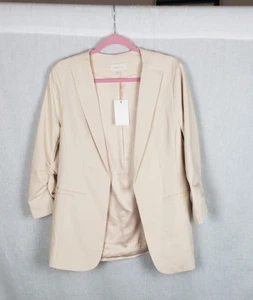 Skies Are Blue Womens L Yellow Raja Blazer Jacket Ruched Sleeves Open Casual - Picture 1 of 8