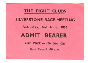 Eight Clubs Silverstone Race Meeting 2 June 1956 Ticket - Picture 1 of 2