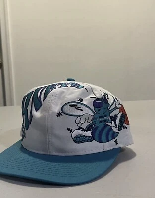 Vintage Charlotte Hornets Snapback Hat Embroidered Spell out Blue White NBA - Image 1 of 4