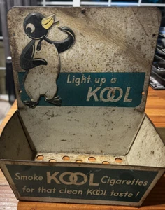 Vintage KOOL CIGARETTES Display Rack Embossed Penguin Logo Tin Advertising Sign - Picture 1 of 10