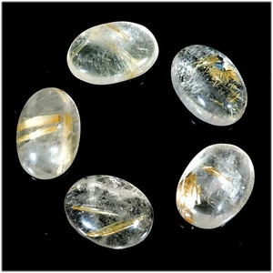 5pcs Lot 45.35 Ct Natural Gold Rutile Quartz Oval Cabochon Loose Gemstone N738 - Picture 1 of 2