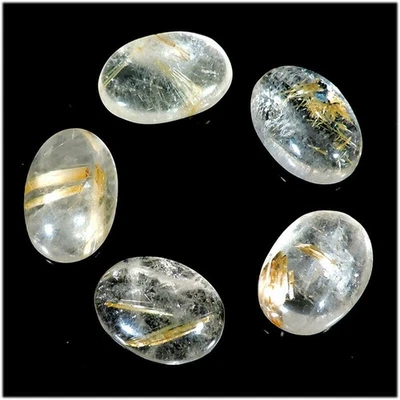 5pcs Lot 45.35 Ct Natural Gold Rutile Quartz Oval Cabochon Loose Gemstone N738 - Image 1 of 2