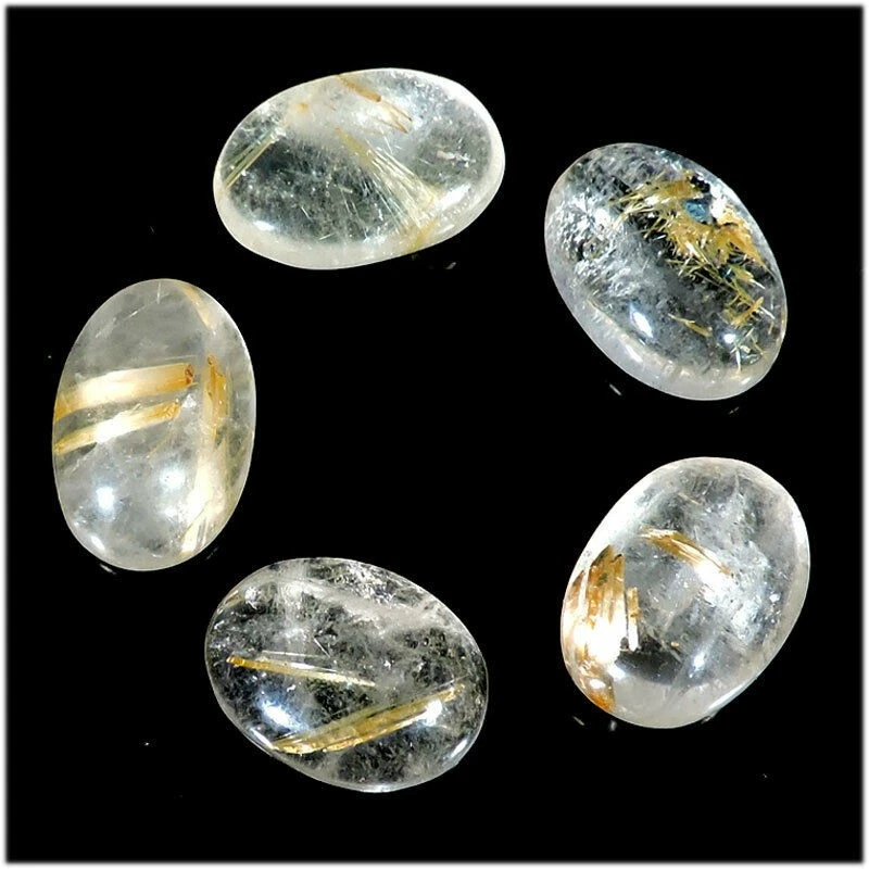 5pcs Lot 45.35 Ct Natural Gold Rutile Quartz Oval Cabochon Loose Gemstone N738 - Image 1 of 2