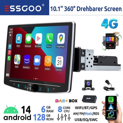 DAB+ 6+128G 8-Kern Android 14 Carplay Autoradio 1 DIN Drehbar Bildschirm +Kamera - Bild 1 von 4